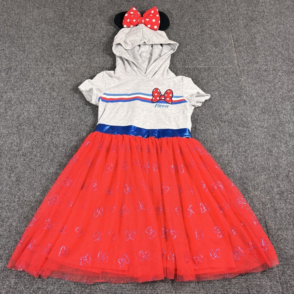 Disney Minnie Mouse Hooded Tulle Gray Red Skirt Dress Girl's SMALL 6/7